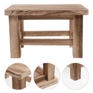 Wooden Step Stool Small Solid Wood for Adults Shoe Changing Station Living Room Bathroom Decor Rustic Style Foot Rest Bench