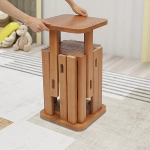Wooden Stackable Stools Set Stacking Stools Multifunctional Solid Wood Combination Seats Stackable Stools