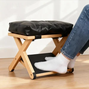 Wooden Desk Foot Stool Double-Layer Non-Slip Ergonomic Leg Rest Office Desk Footrest for Home Dorm Office Apartment Study